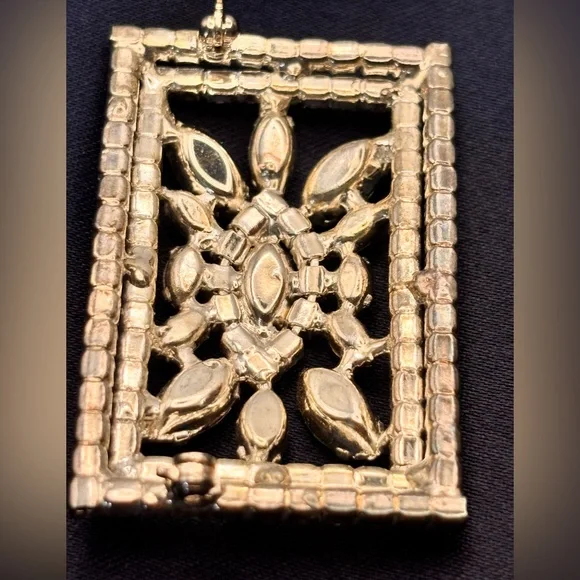 1950s GLAMOUR! Large Rectangular Marquise Rhinestone Brooch - Picture 11 of 16